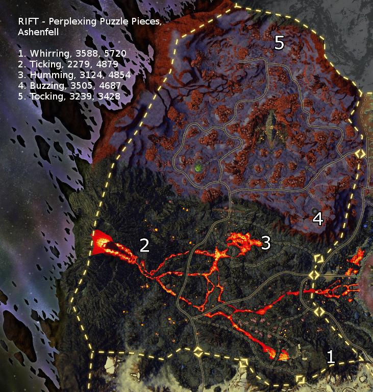 Map of Ashenfell caches with coordinates